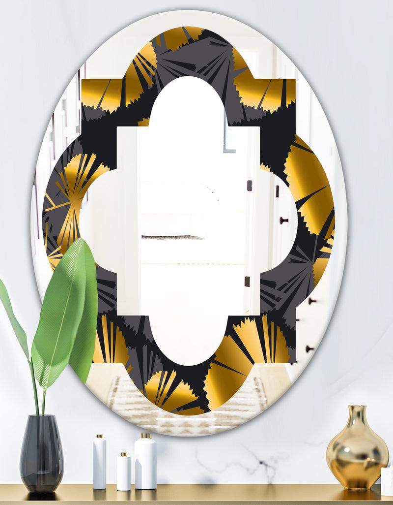 DesignQ Golden Palm Leaves III - Modern Round Or Oval Wall Mirror - Quatrefoil