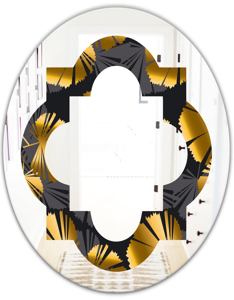 DesignQ Golden Palm Leaves III - Modern Round Or Oval Wall Mirror - Quatrefoil