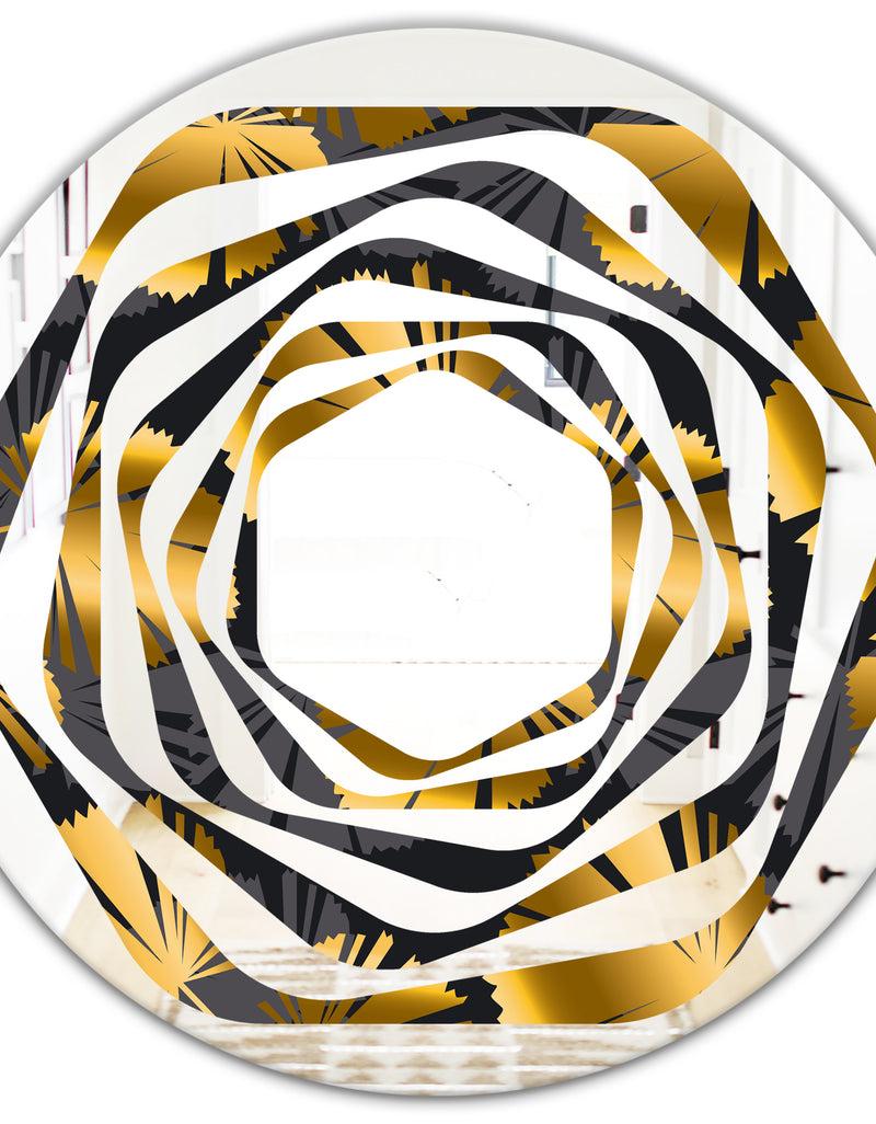 DesignQ Golden Palm Leaves III - Modern Round Or Oval Wall Mirror - Whirl