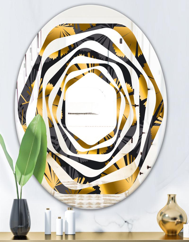 DesignQ Golden Palm Leaves III - Modern Round Or Oval Wall Mirror - Whirl