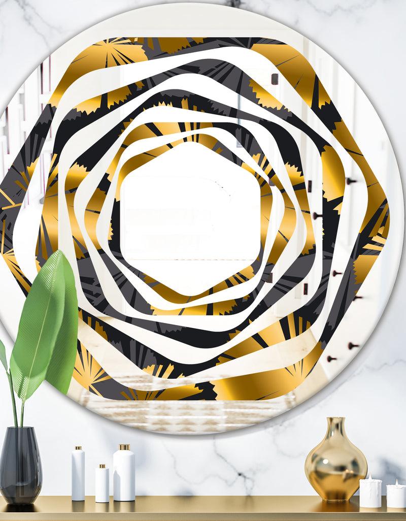DesignQ Golden Palm Leaves III - Modern Round or Oval Wall Mirror - Whirl