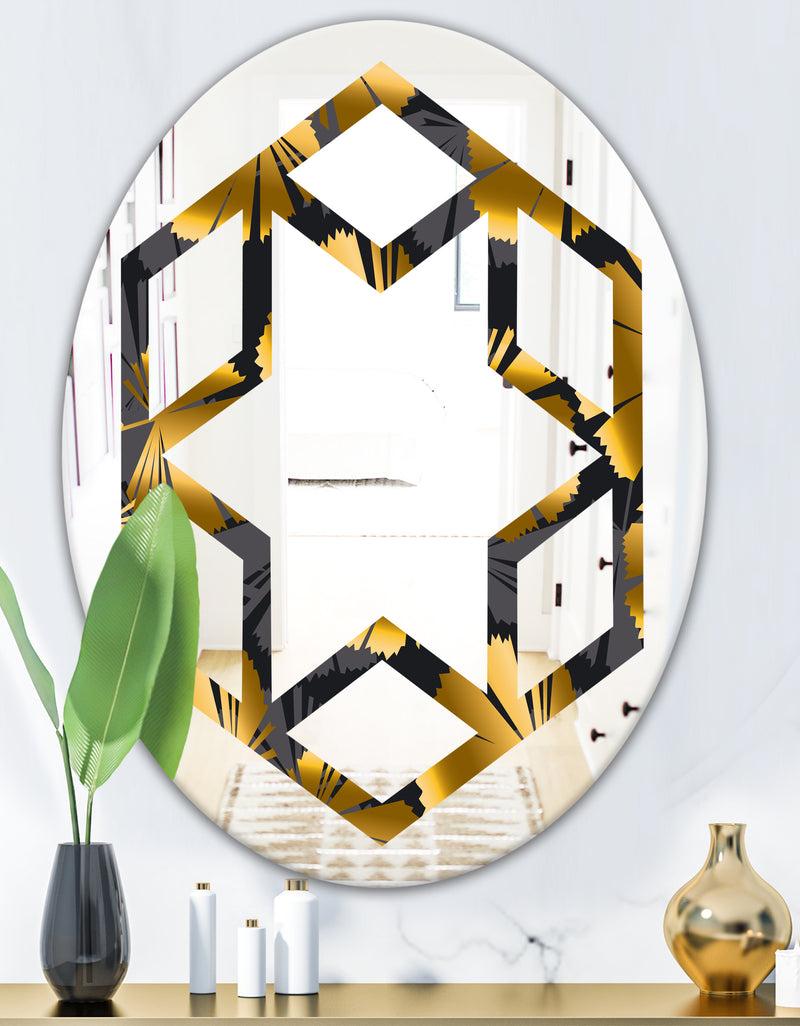 DesignQ Golden Palm Leaves III - Modern Round Or Oval Wall Mirror - Hexagon Star