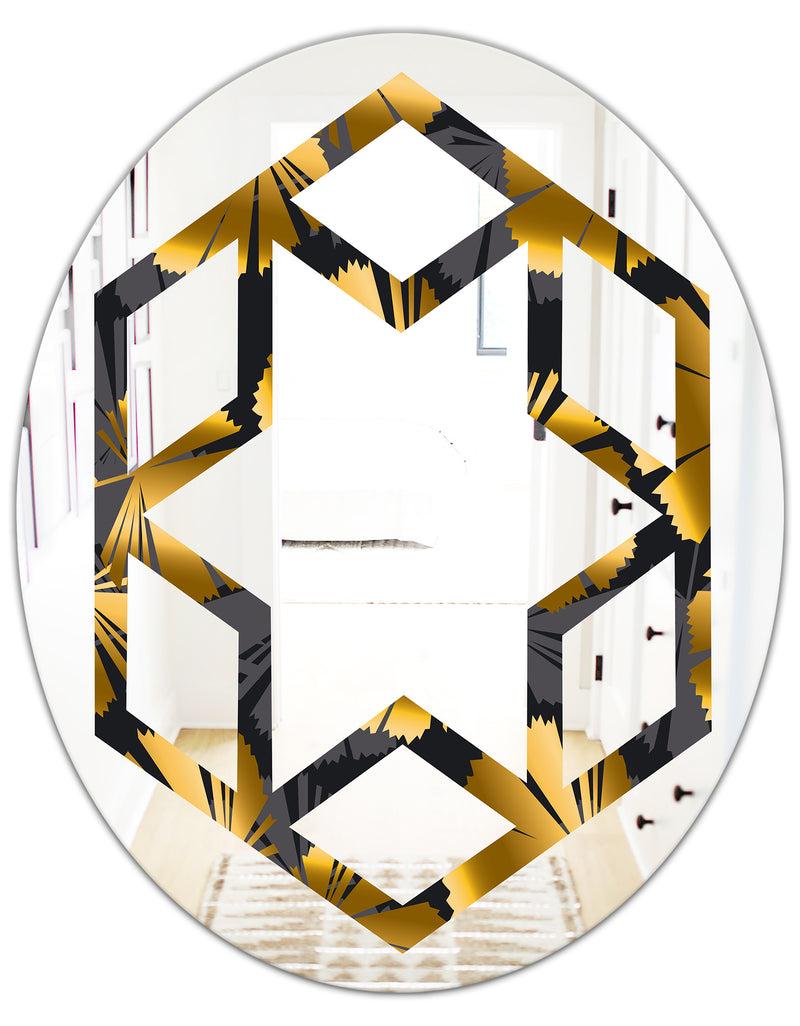 DesignQ Golden Palm Leaves III - Modern Round Or Oval Wall Mirror - Hexagon Star