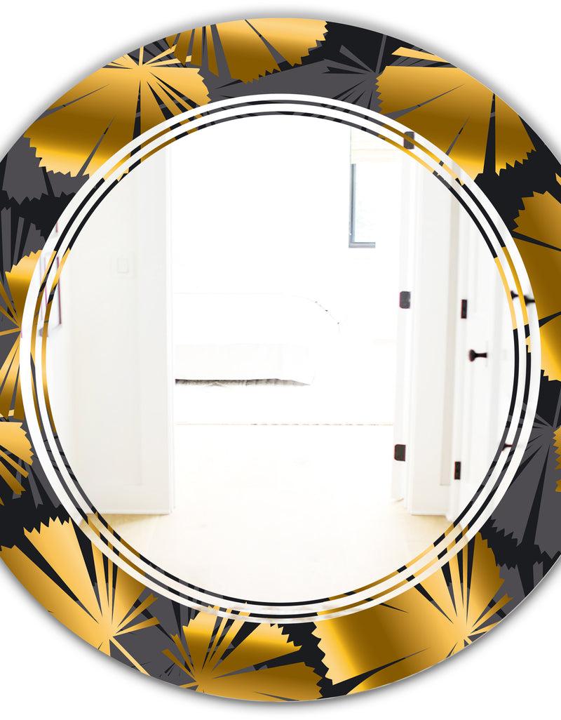 DesignQ Golden Palm Leaves III - Modern Round Or Oval Wall Mirror - Triple C