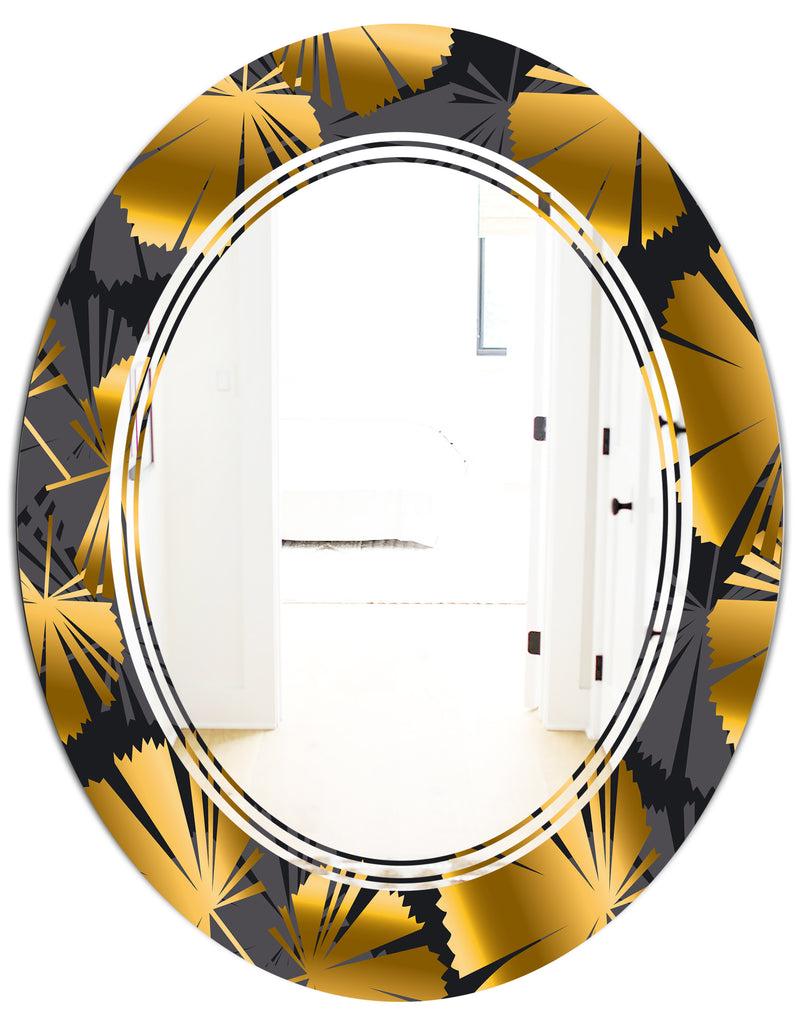 DesignQ Golden Palm Leaves III - Modern Round Or Oval Wall Mirror - Triple C