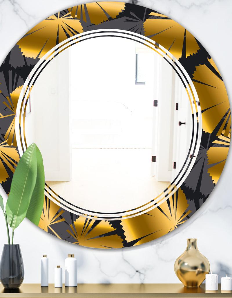 DesignQ Golden Palm Leaves III - Modern Round or Oval Wall Mirror - Triple C
