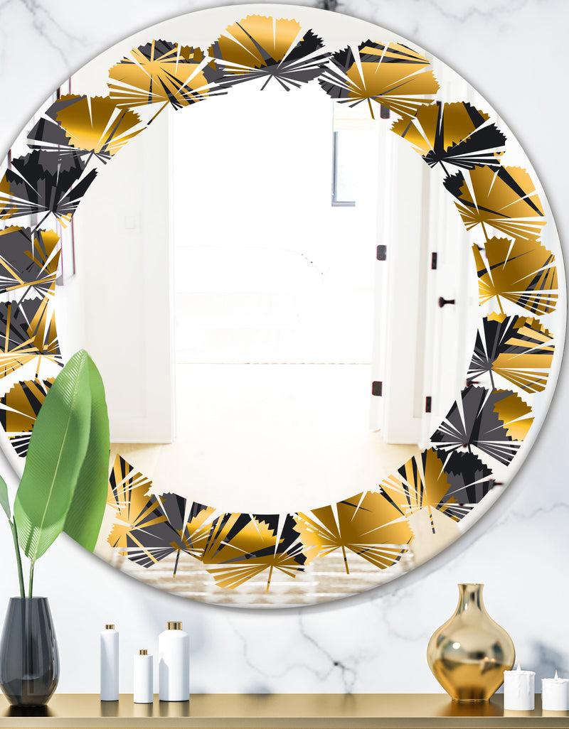 DesignQ Golden Palm Leaves III - Modern Round or Oval Wall Mirror - Leaves