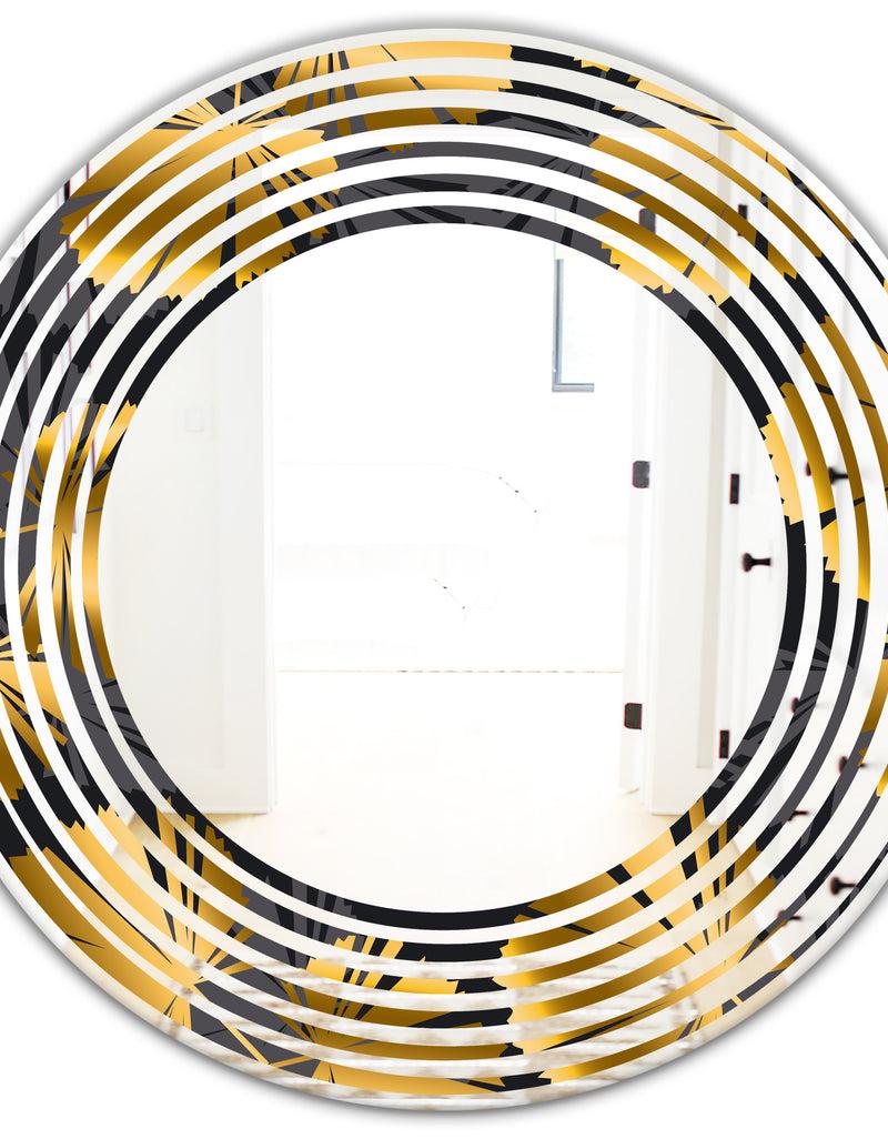 DesignQ Golden Palm Leaves III - Modern Round Or Oval Wall Mirror - Wave