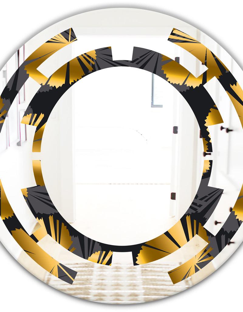 DesignQ Golden Palm Leaves III - Modern Round Or Oval Wall Mirror - Space