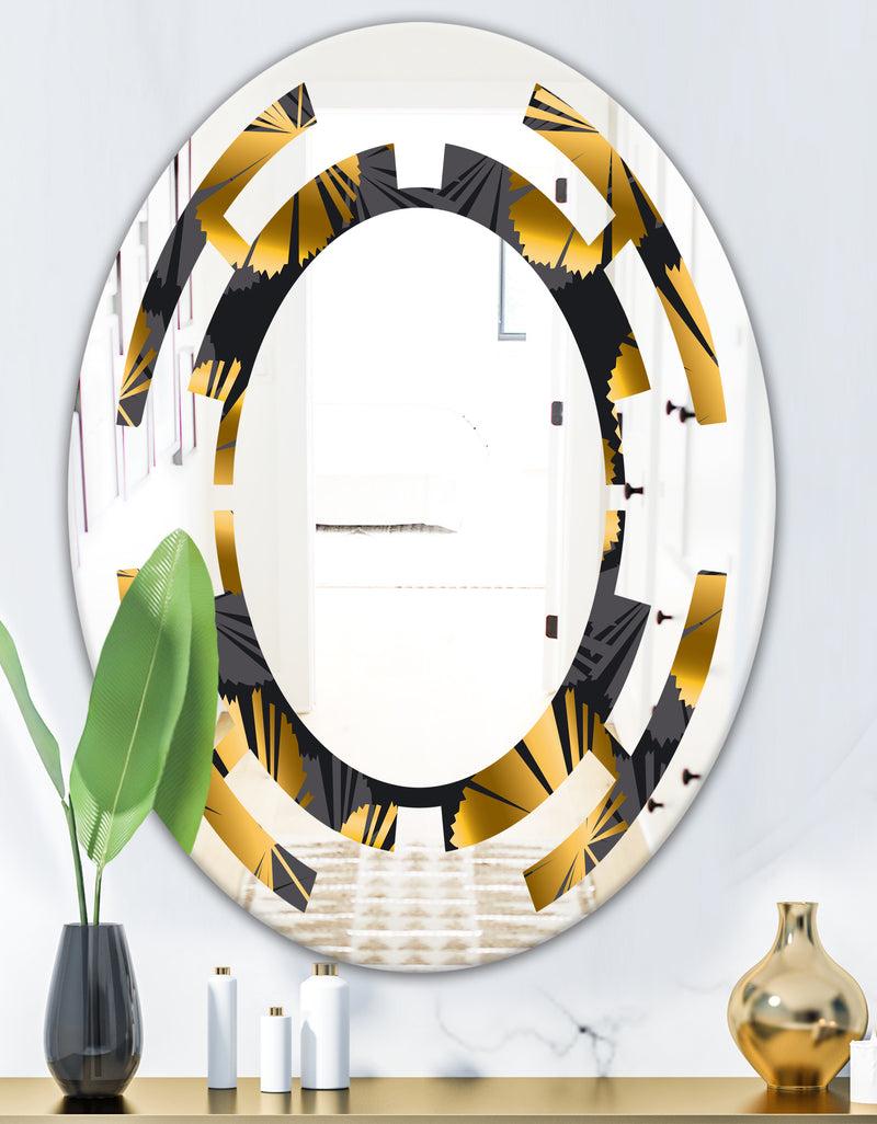 DesignQ Golden Palm Leaves III - Modern Round Or Oval Wall Mirror - Space