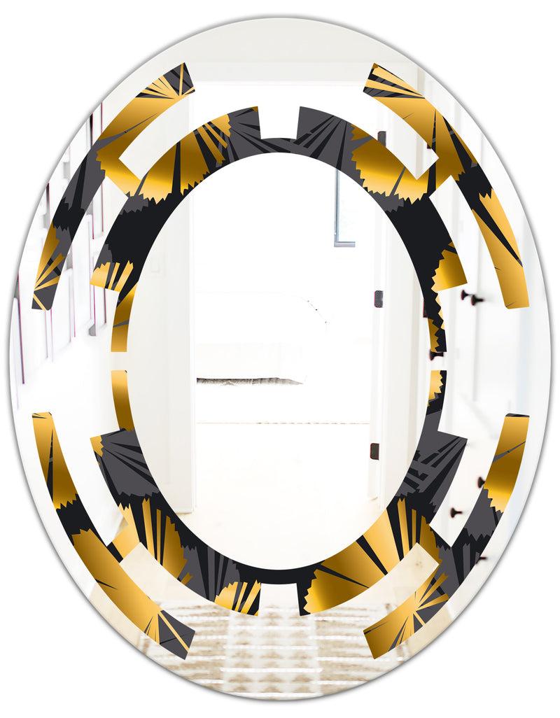 DesignQ Golden Palm Leaves III - Modern Round Or Oval Wall Mirror - Space