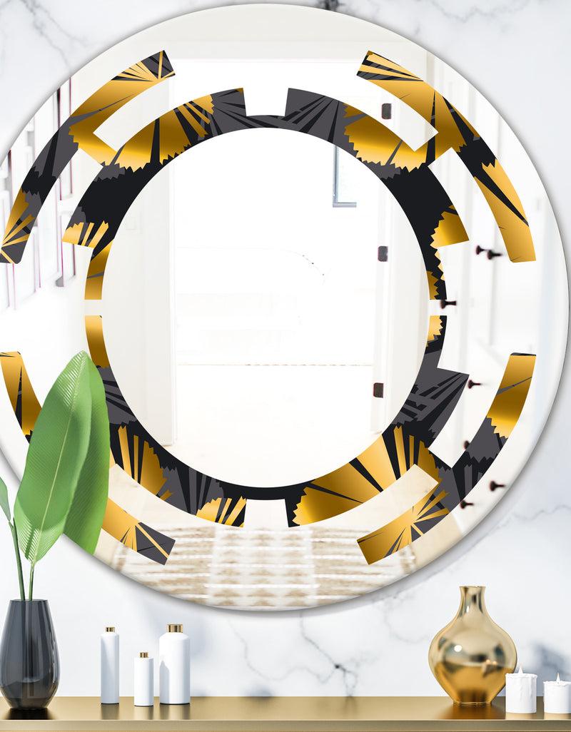 DesignQ Golden Palm Leaves III - Modern Round or Oval Wall Mirror - Space