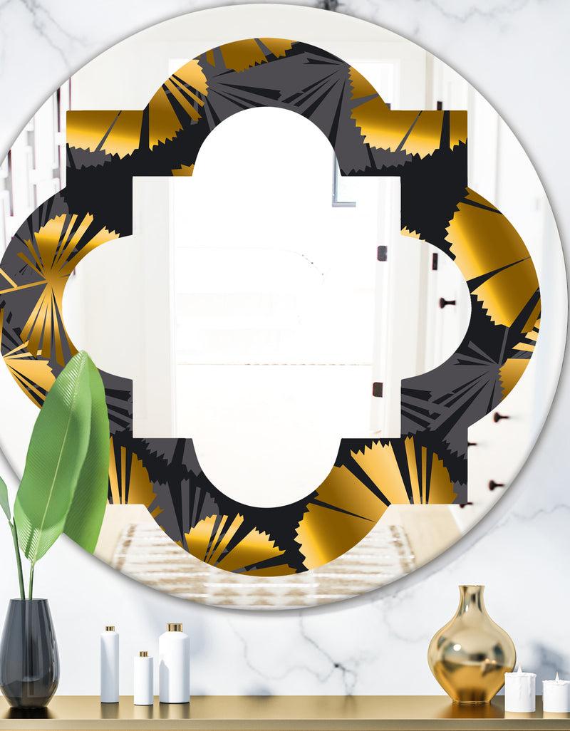 DesignQ Golden Palm Leaves III - Modern Round or Oval Wall Mirror - Quatrefoil