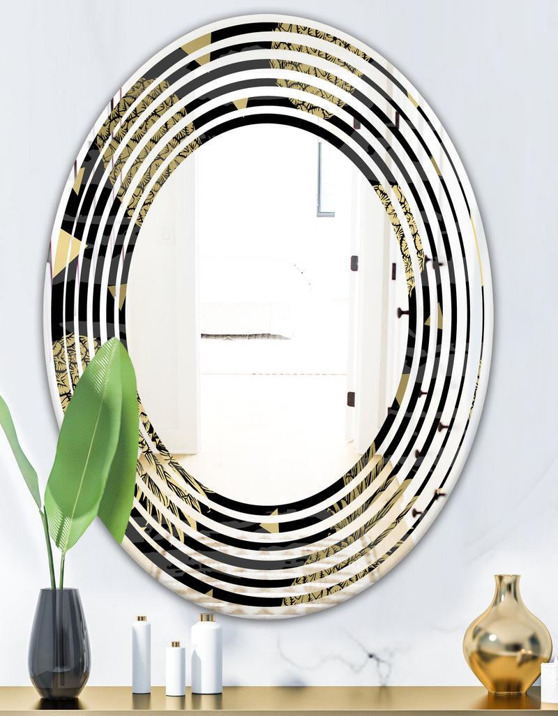 DesignQ Golden Pineapple On Black - Modern Round Or Oval Wall Mirror - Wave