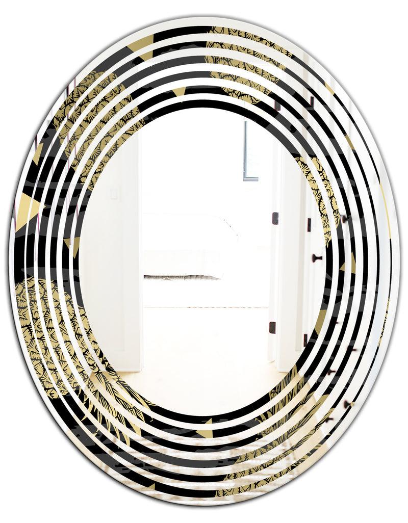 DesignQ Golden Pineapple On Black - Modern Round Or Oval Wall Mirror - Wave