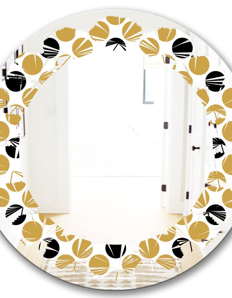 DesignQ Golden Polka Dot - Modern Round Or Oval Wall Mirror - Leaves