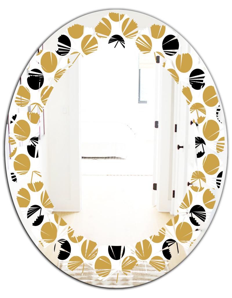 DesignQ Golden Polka Dot - Modern Round Or Oval Wall Mirror - Leaves