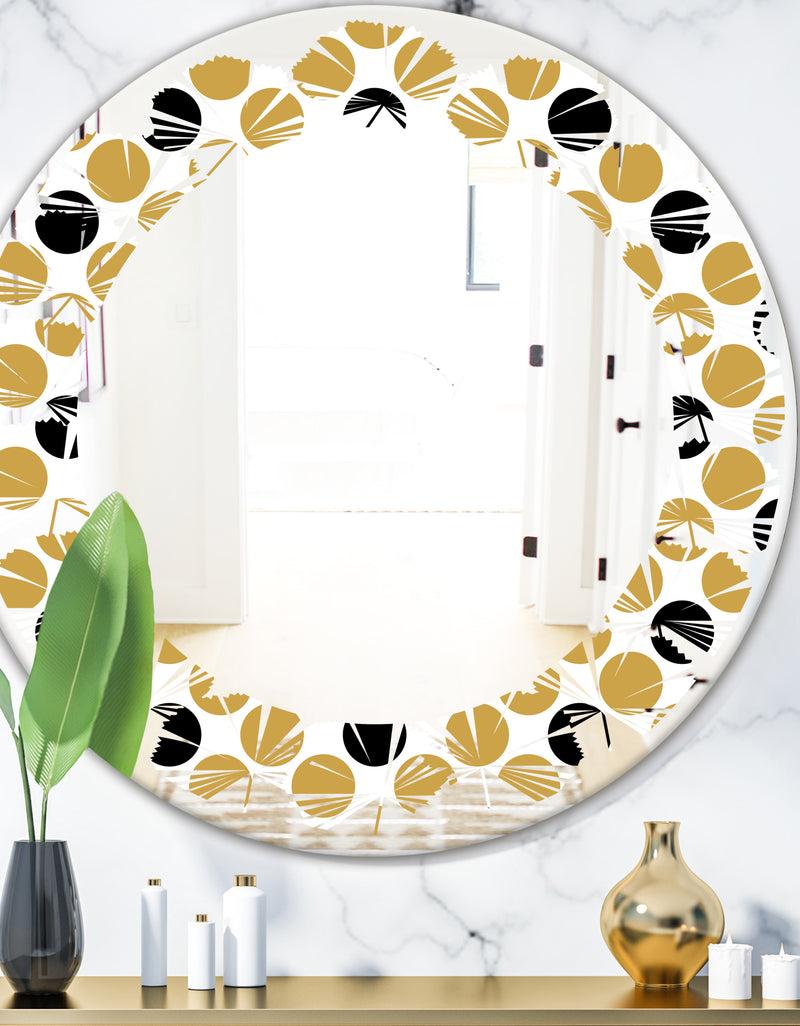 DesignQ Golden Polka Dot - Modern Round or Oval Wall Mirror - Leaves