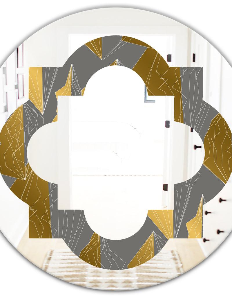DesignQ Golden Polygon Pattern - Modern Round Or Oval Wall Mirror - Quatrefoil