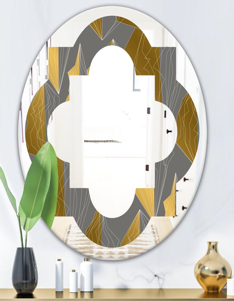 DesignQ Golden Polygon Pattern - Modern Round Or Oval Wall Mirror - Quatrefoil