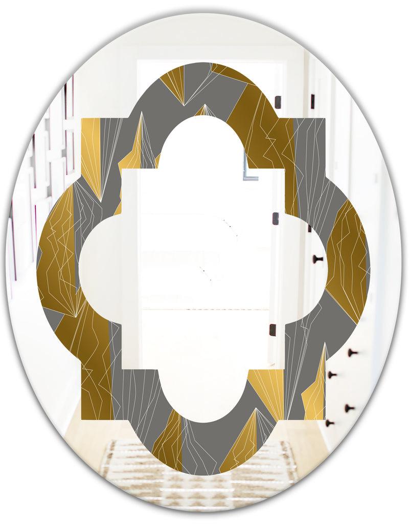 DesignQ Golden Polygon Pattern - Modern Round Or Oval Wall Mirror - Quatrefoil