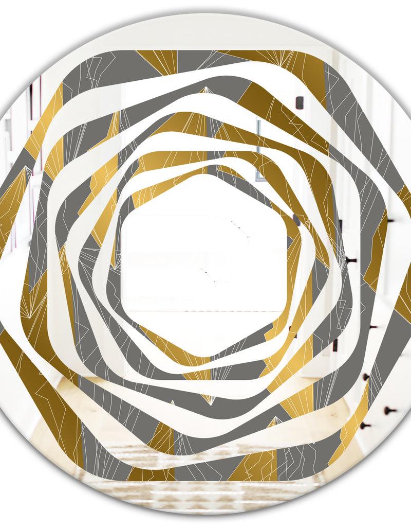 DesignQ Golden Polygon Pattern - Modern Round Or Oval Wall Mirror - Whirl