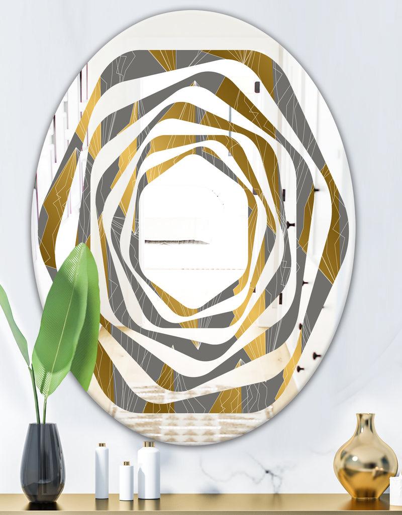 DesignQ Golden Polygon Pattern - Modern Round Or Oval Wall Mirror - Whirl