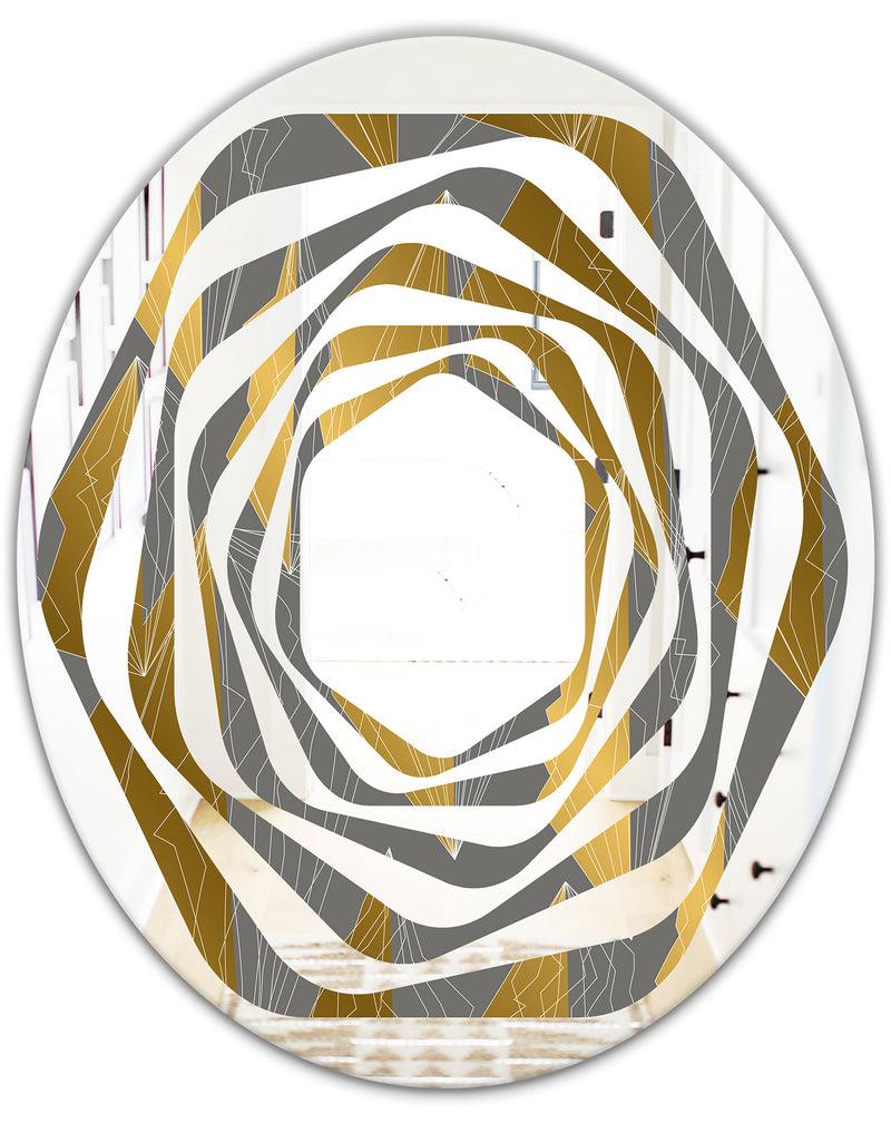 DesignQ Golden Polygon Pattern - Modern Round Or Oval Wall Mirror - Whirl