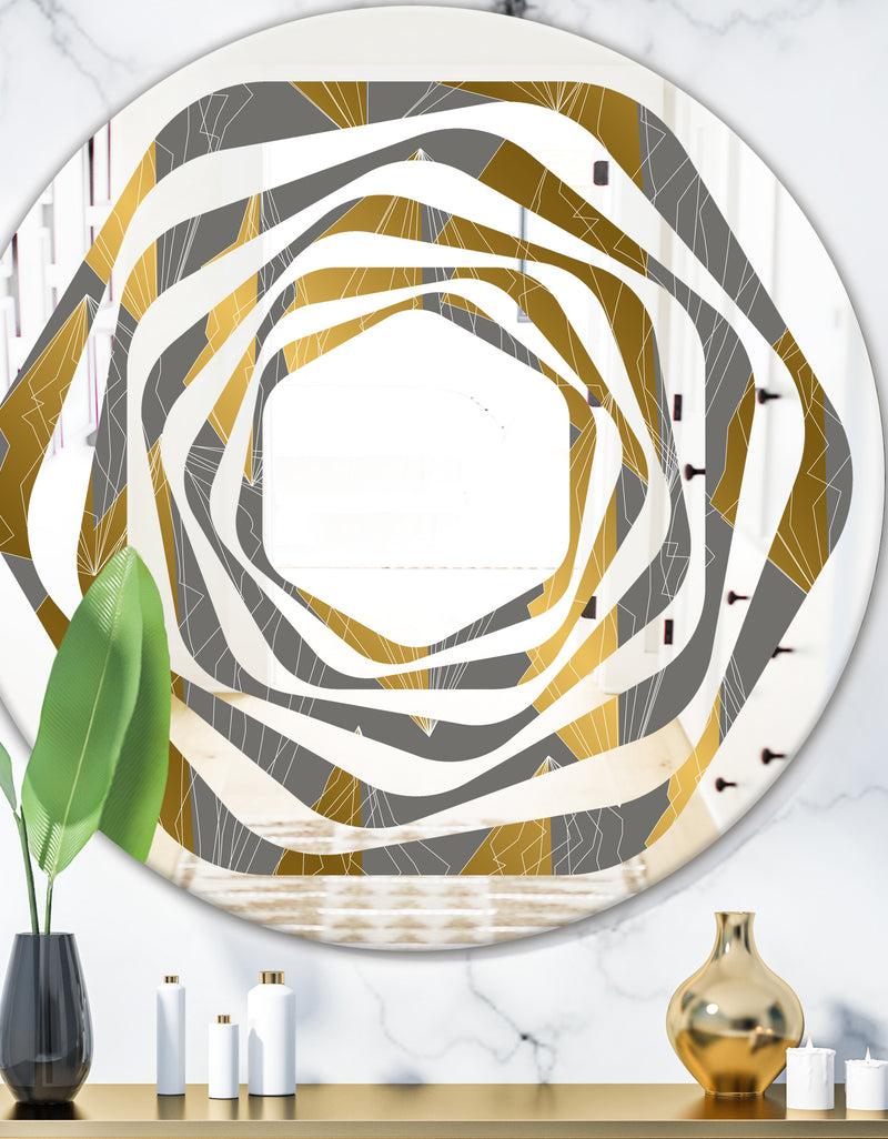 DesignQ Golden Polygon Pattern - Modern Round or Oval Wall Mirror - Whirl