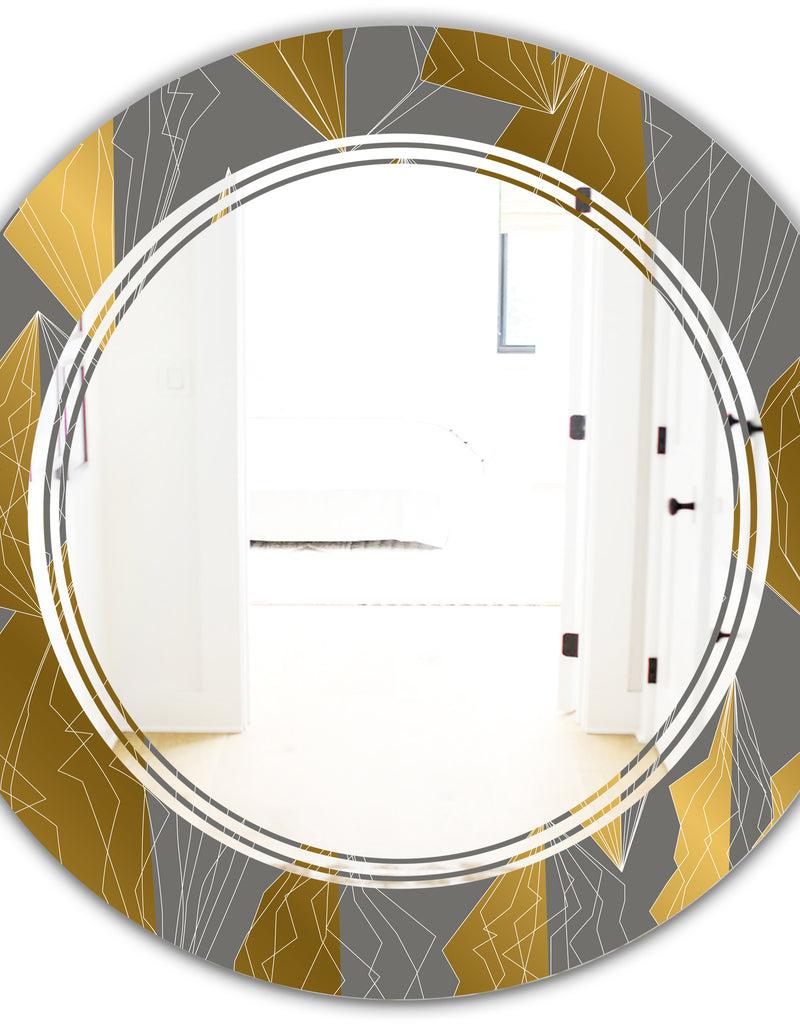 DesignQ Golden Polygon Pattern - Modern Round Or Oval Wall Mirror - Triple C
