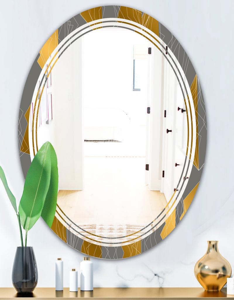 DesignQ Golden Polygon Pattern - Modern Round Or Oval Wall Mirror - Triple C
