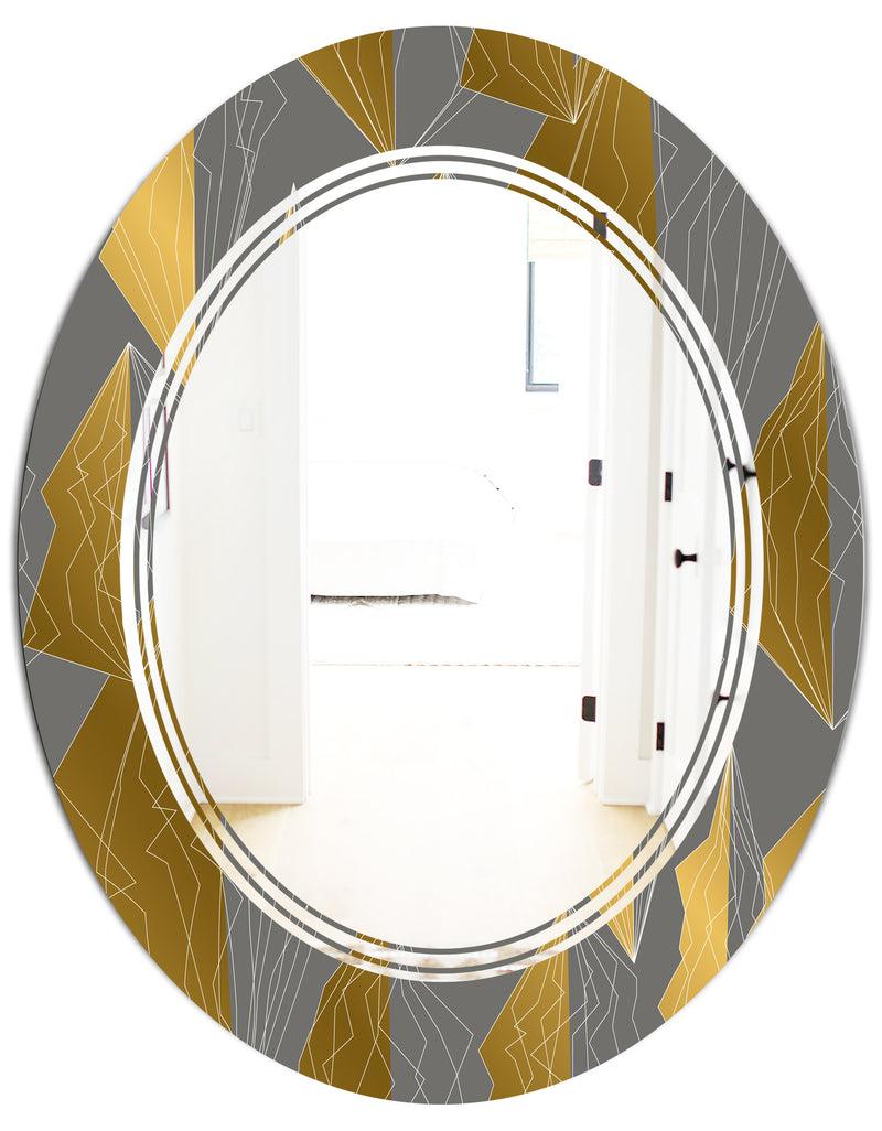 DesignQ Golden Polygon Pattern - Modern Round Or Oval Wall Mirror - Triple C