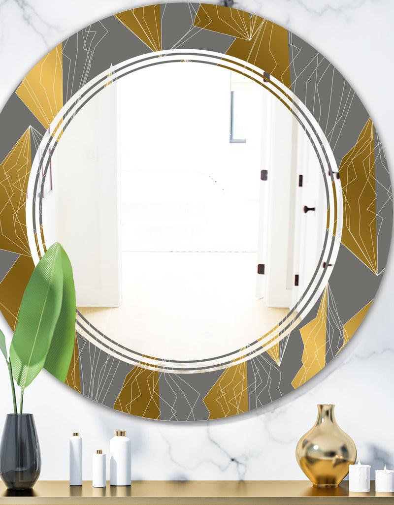 DesignQ Golden Polygon Pattern - Modern Round or Oval Wall Mirror - Triple C
