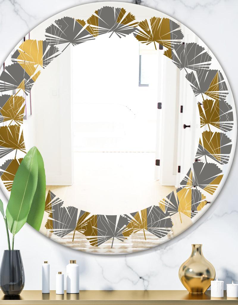 DesignQ Golden Polygon Pattern - Modern Round or Oval Wall Mirror - Leaves