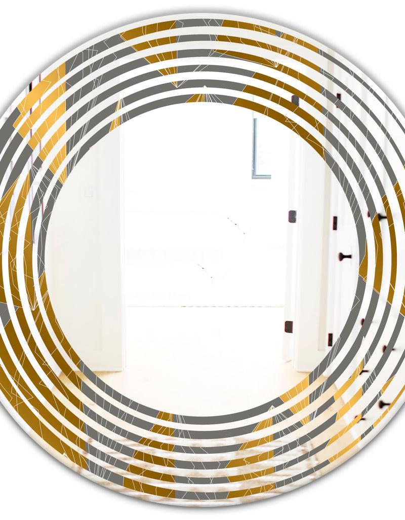 DesignQ Golden Polygon Pattern - Modern Round Or Oval Wall Mirror - Wave