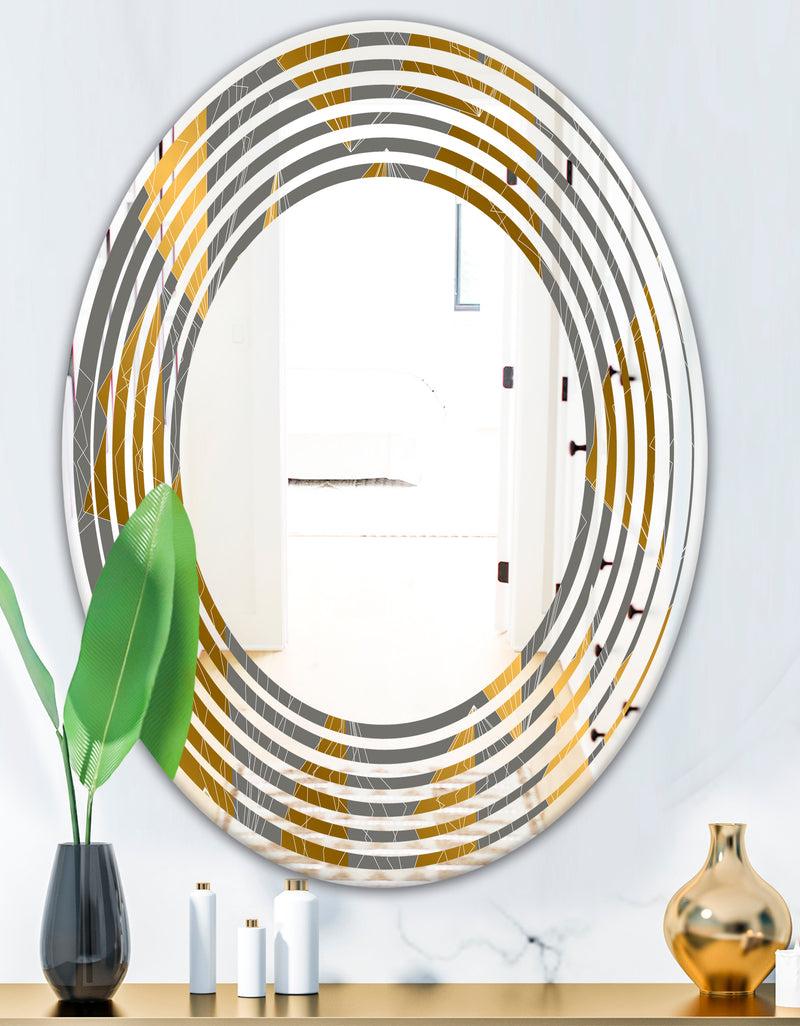 DesignQ Golden Polygon Pattern - Modern Round Or Oval Wall Mirror - Wave