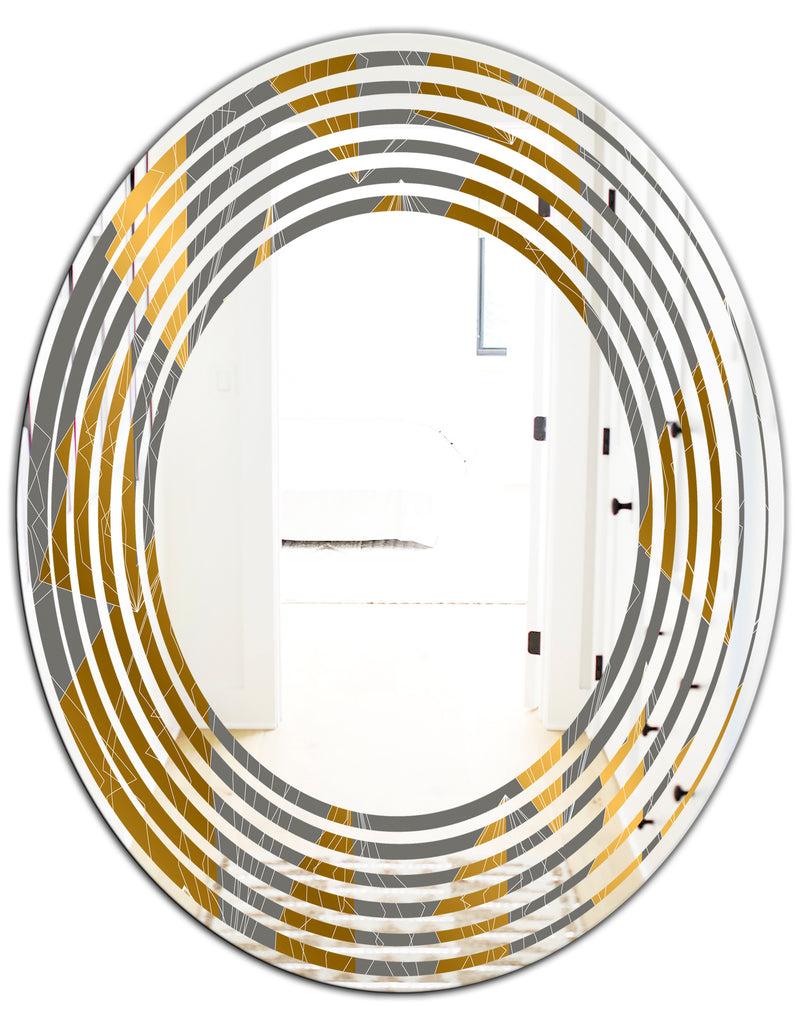DesignQ Golden Polygon Pattern - Modern Round Or Oval Wall Mirror - Wave