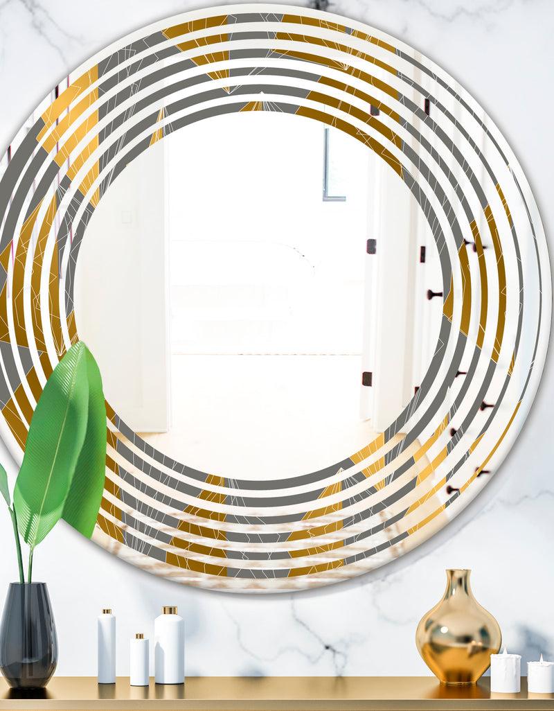 DesignQ Golden Polygon Pattern - Modern Round or Oval Wall Mirror - Wave