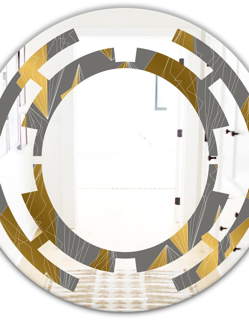 DesignQ Golden Polygon Pattern - Modern Round Or Oval Wall Mirror - Space