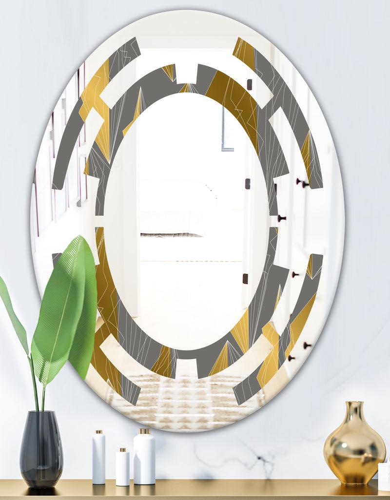 DesignQ Golden Polygon Pattern - Modern Round Or Oval Wall Mirror - Space