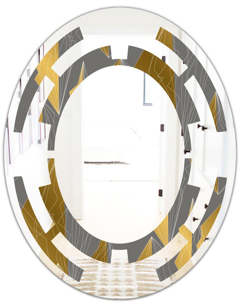 DesignQ Golden Polygon Pattern - Modern Round Or Oval Wall Mirror - Space