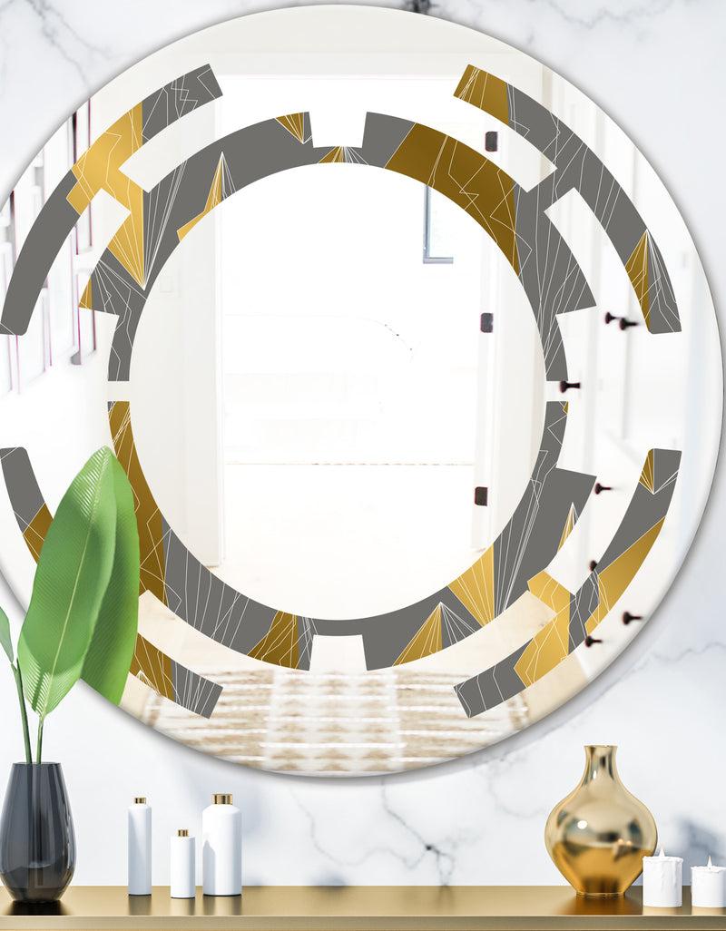 DesignQ Golden Polygon Pattern - Modern Round or Oval Wall Mirror - Space