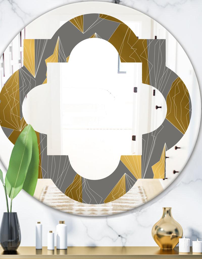 DesignQ Golden Polygon Pattern - Modern Round or Oval Wall Mirror - Quatrefoil