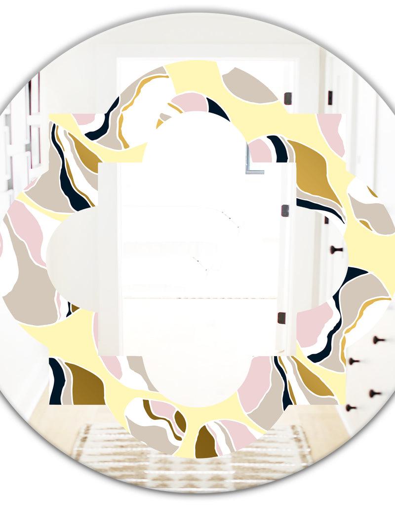 DesignQ Golden River Stones - Modern Round Or Oval Wall Mirror - Quatrefoil