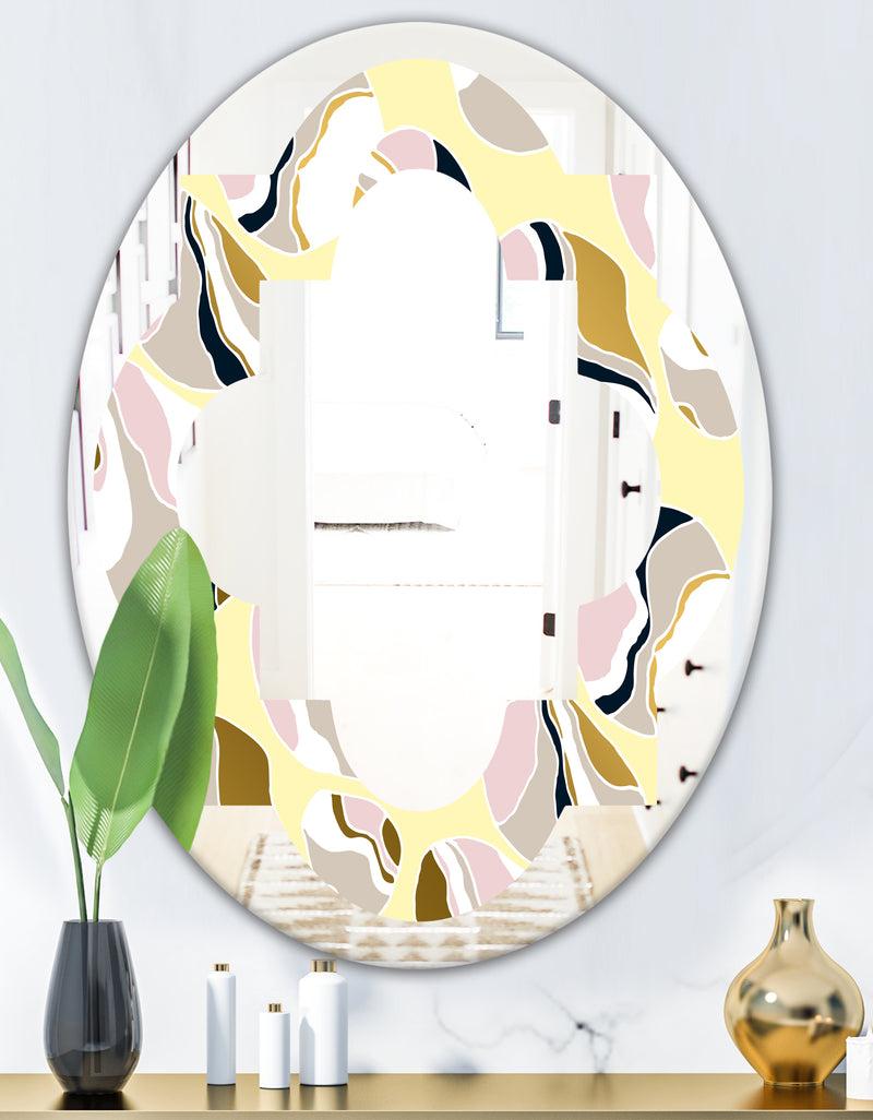DesignQ Golden River Stones - Modern Round Or Oval Wall Mirror - Quatrefoil