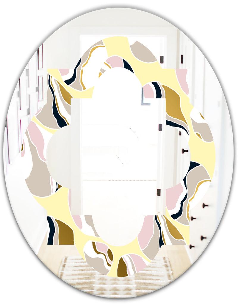DesignQ Golden River Stones - Modern Round Or Oval Wall Mirror - Quatrefoil