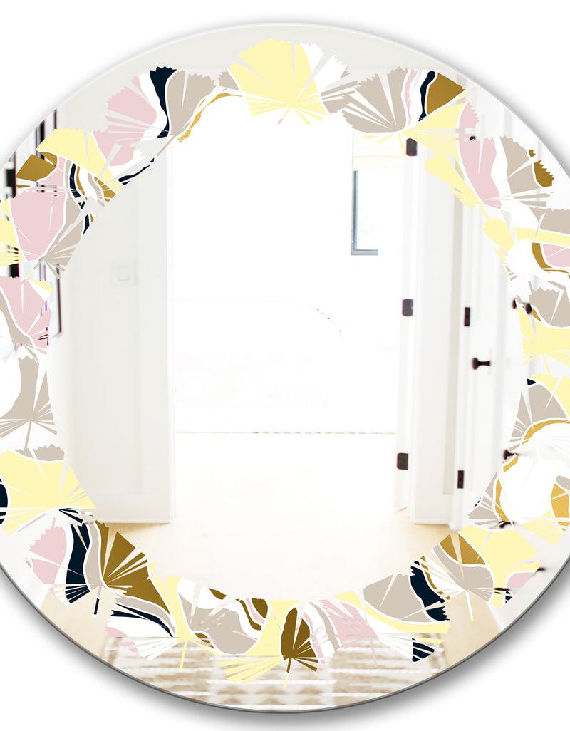 DesignQ Golden River Stones - Modern Round Or Oval Wall Mirror - Leaves