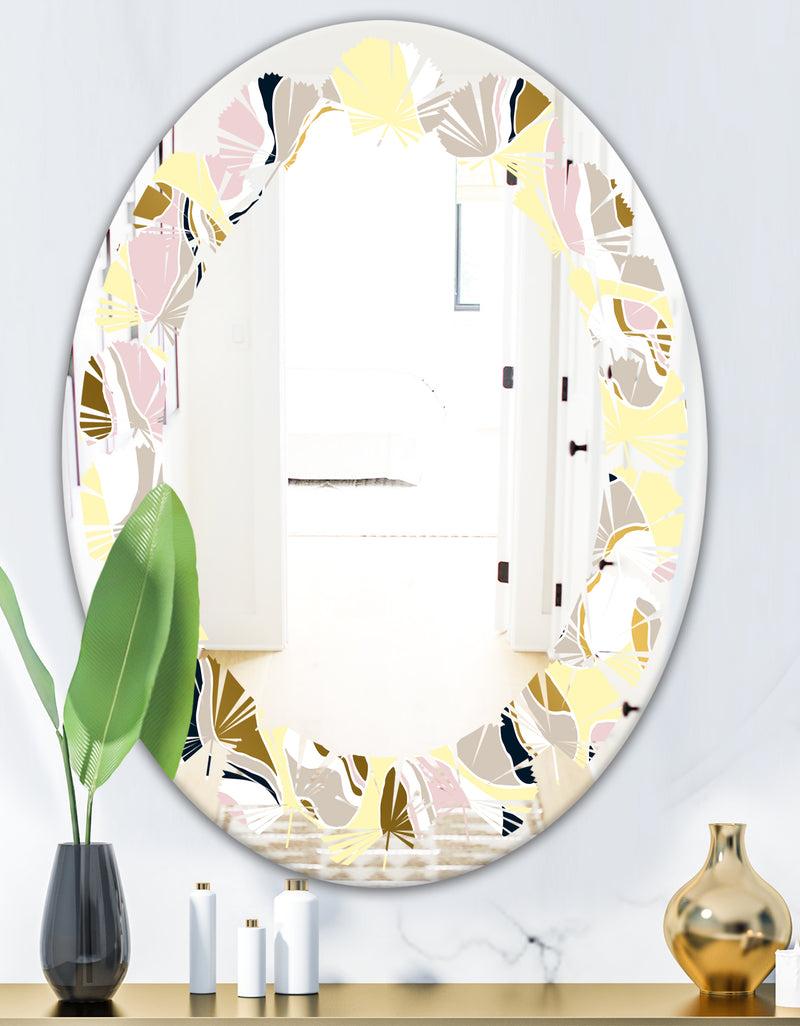 DesignQ Golden River Stones - Modern Round Or Oval Wall Mirror - Leaves