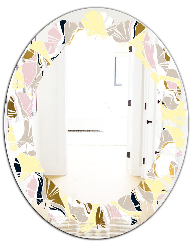 DesignQ Golden River Stones - Modern Round Or Oval Wall Mirror - Leaves