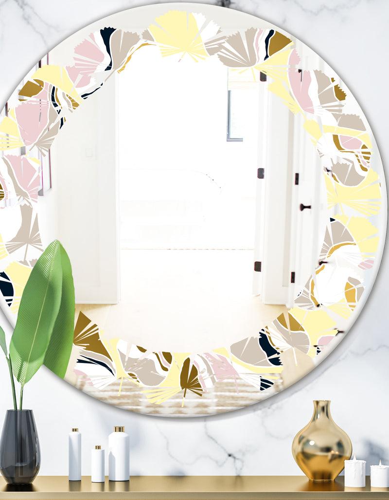 DesignQ Golden River Stones - Modern Round or Oval Wall Mirror - Leaves